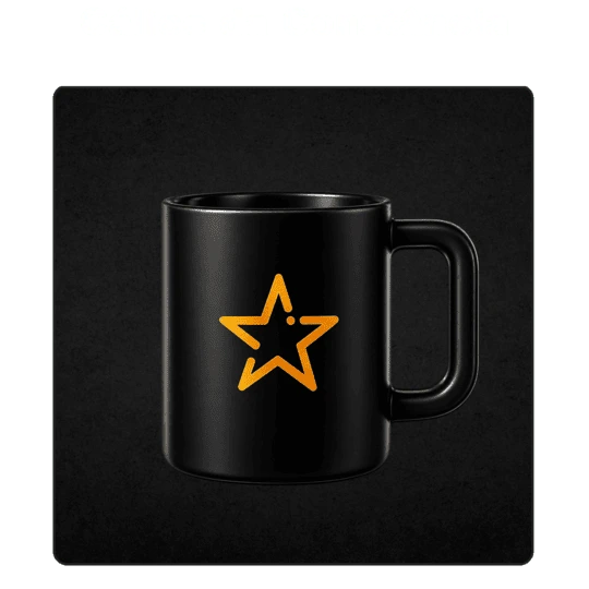 Caneca preta com a estrela do Passe de Batalha.