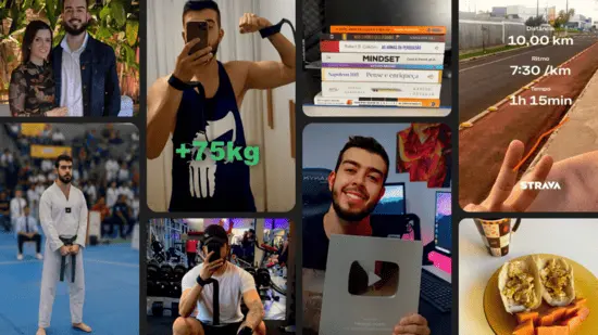 Fotos atuais de Gabriel, com registros de sua rotina e evolução.